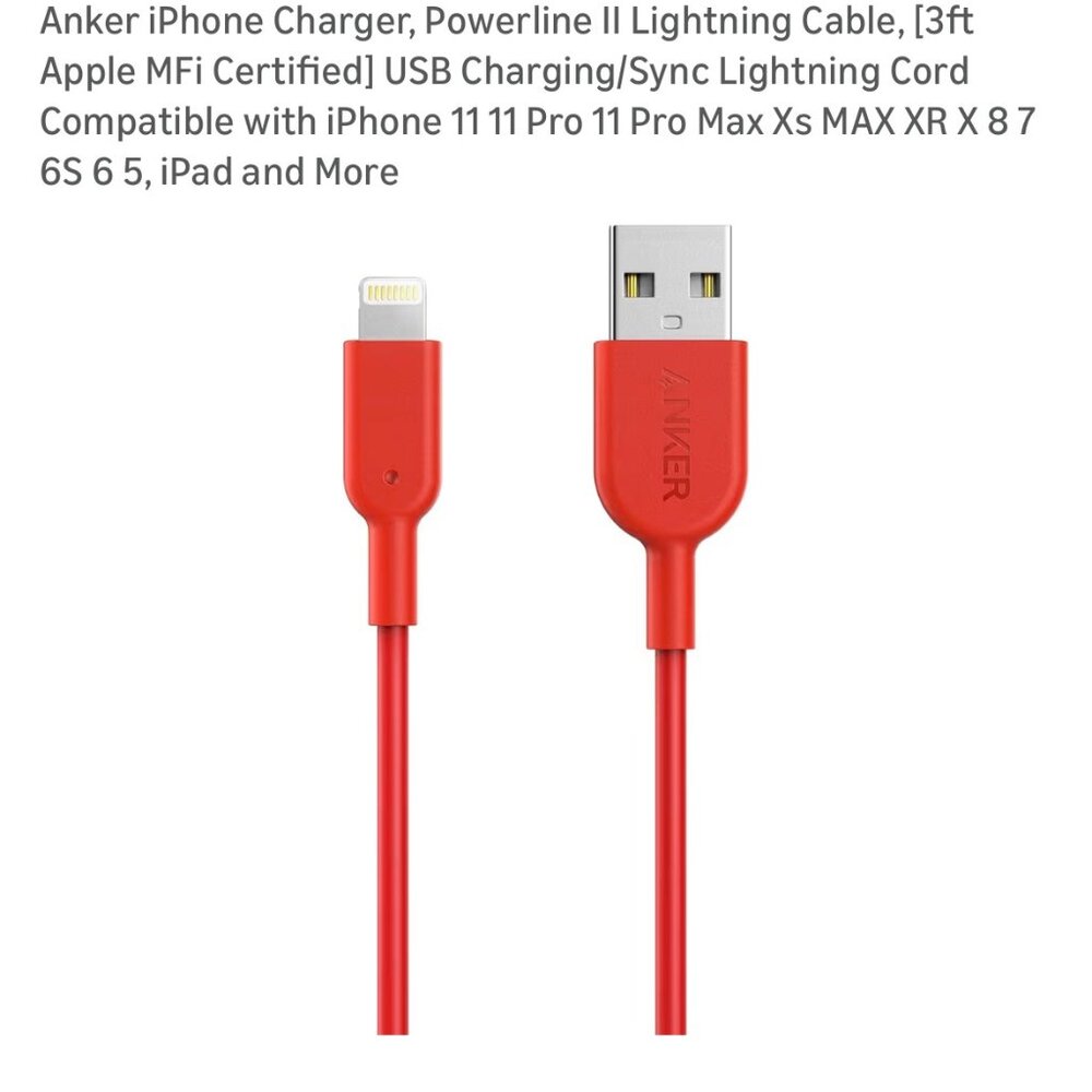 Anker iPhone Charger, Powerline II Lightning Cable, 3 ft  USB